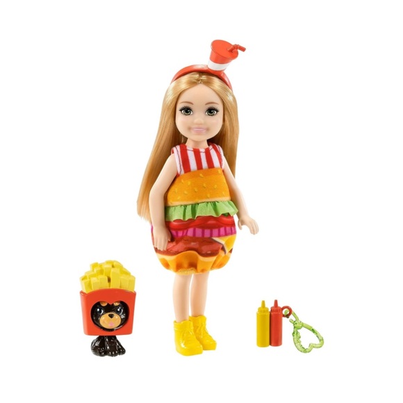 Barbie Chelsea Hamburger Costume Set With Puppy French Fry Costume - Picture 6 of 6
